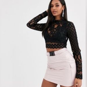 Missguided Black Lace Cut Out Long Sleeve Crop Top